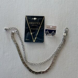 Silver Chain Belt and Clover Post Earring Bundle